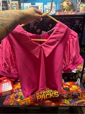 Bright Pink Women's Collared Short-Sleeve Top